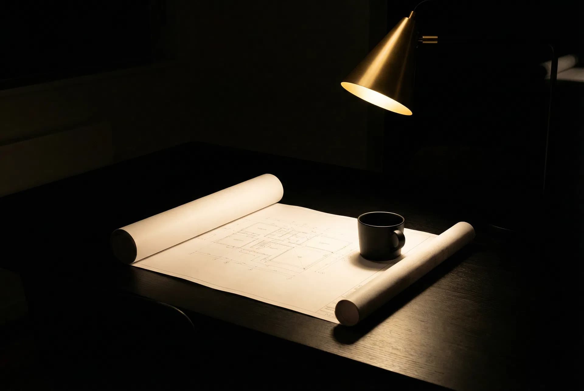 Black Bean™ workspace - blueprint and black coffee